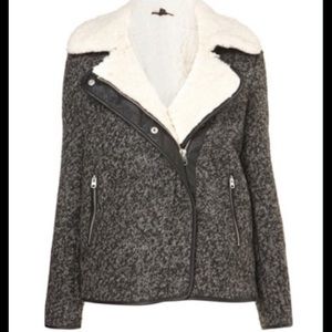 Topshop Textured Wool Biker Coat